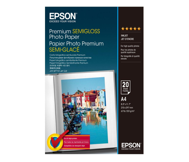 EPSON Premium Semigloss Photo 20 Arkuszy 251 g/m A4 C13S041332 - 1090787 - zdjęcie